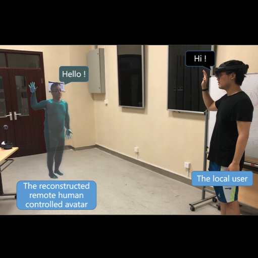By Xuanyu Wang (Shawn) -  This system enables users to meet with remote peers through interactive, personalized avatars by using Head Mounted Display (HMD) based Augmented Reality (AR).